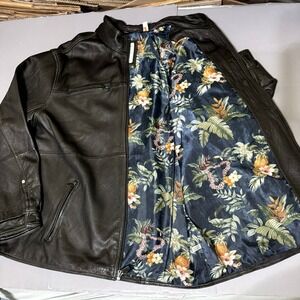 Tommy Bahama Leather Jacket 2XB Big Island Crafted Highway Rocker Black Floral